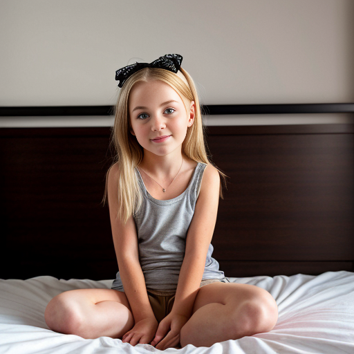 blonde little girl, sitting on bed, on the bedroom