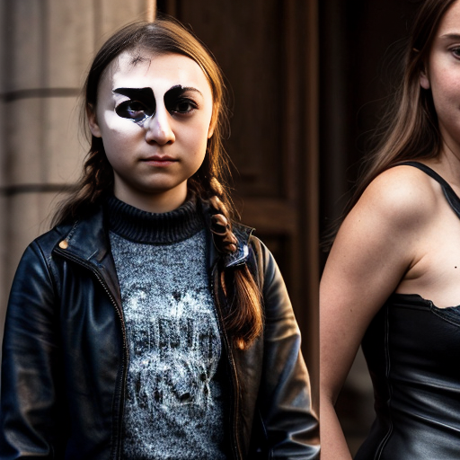 Greta Thunberg in leather dress fully visualized in image
