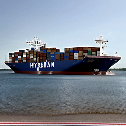 Create a realistic image of a container ship entering mobile bay. On each container is a rebel flag graphic from the civil war era.
