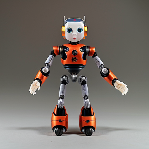 Small humanoid robot with visible toy-like joints (ball joints like an action figure).
