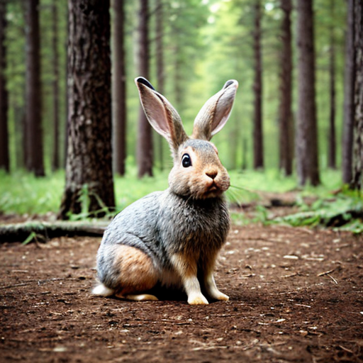European rabbit, holding knife, forest
