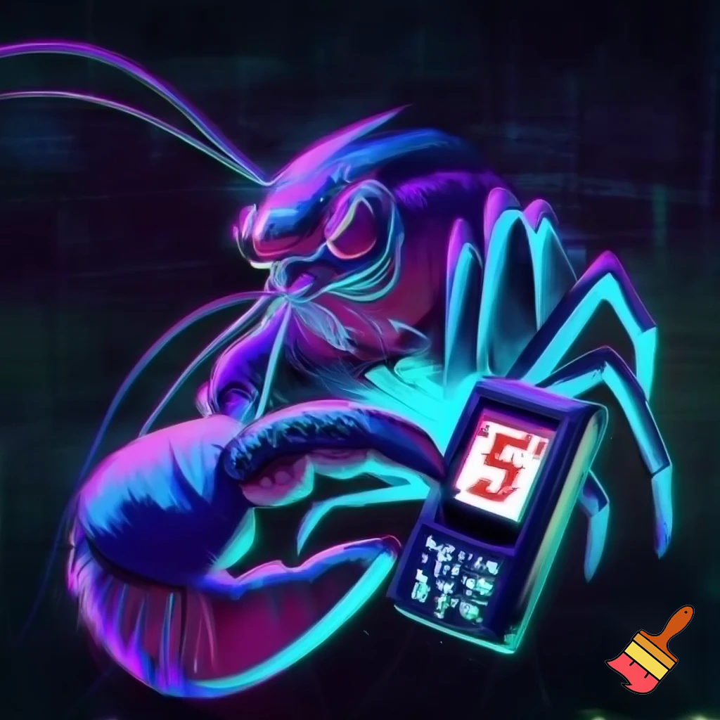 Warpedcrayfish youtube pfp with it holding a EMF Paranormal reader reading 5