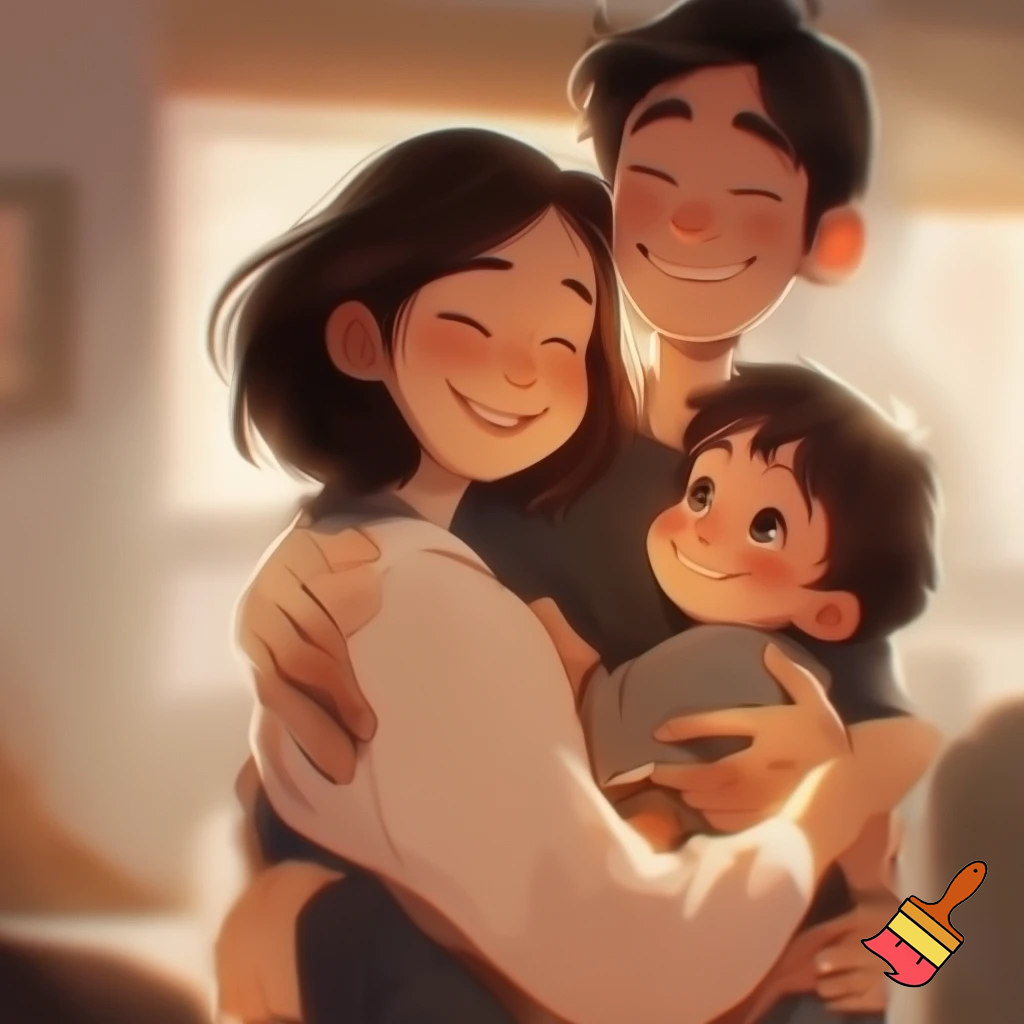 Семья 3 человек: мама, папа и ребёнок 