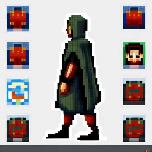 pixel art cloak mage spritesheet with idle, run, jump, attack, protect, and faint. side view, 32x32