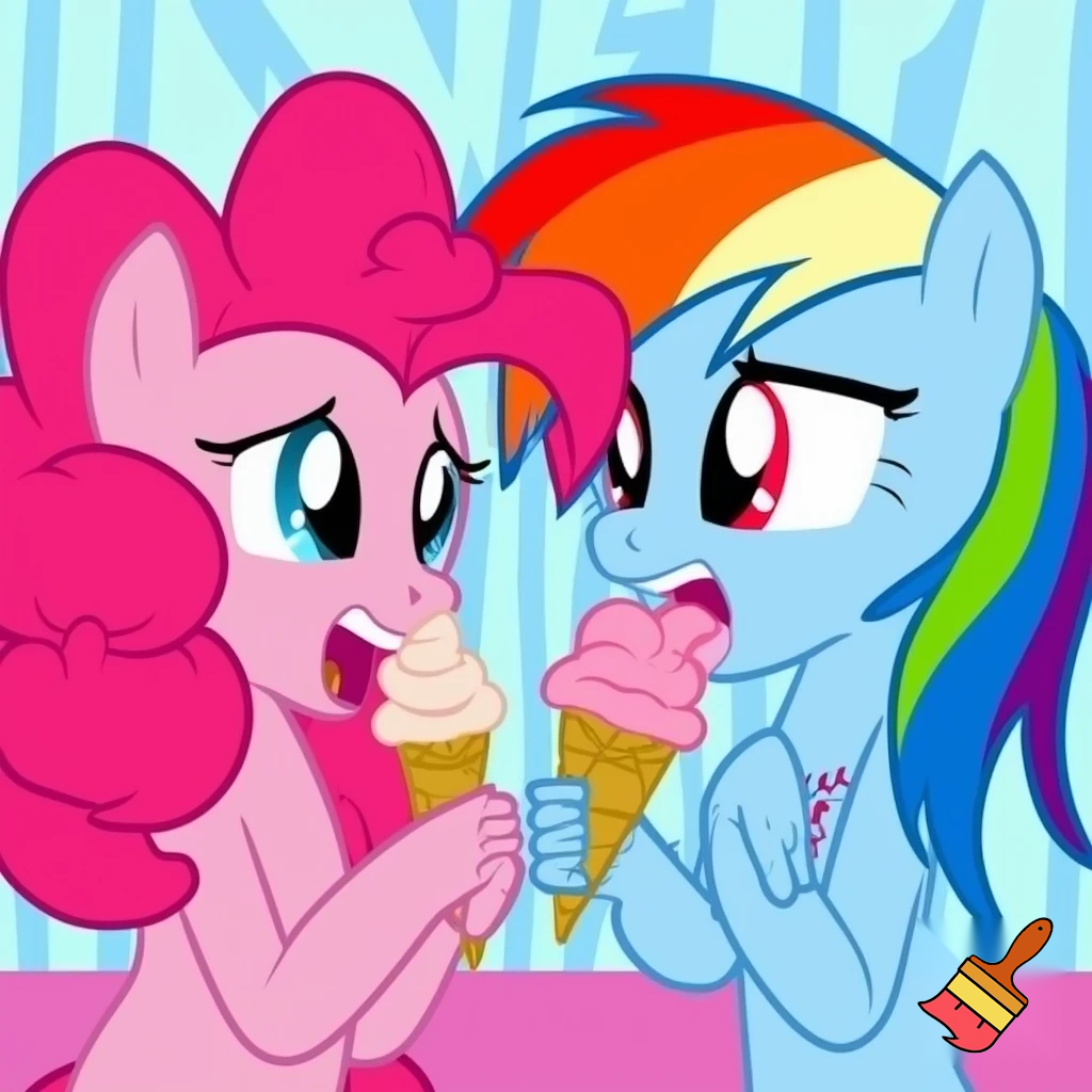  Pinkie pie and rainbow dash with ice cream 