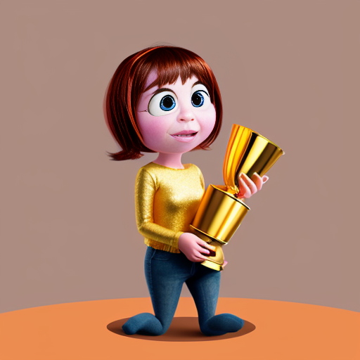 inside out style happy proud gold holding trophy one person gold cartoon animation style orange skin
