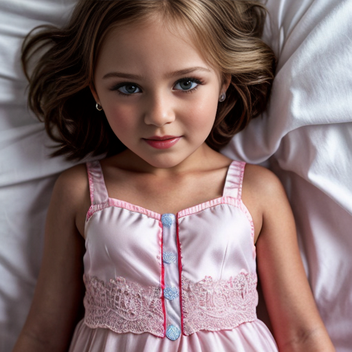 Brazilian little girl at night dress, very beautiful, on the bedroom, close up