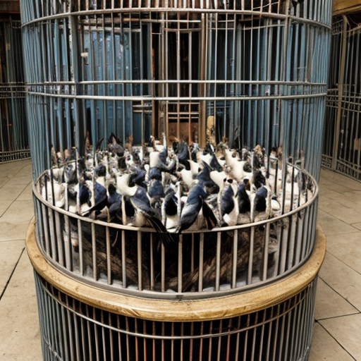 pile Of birds in one big cage
