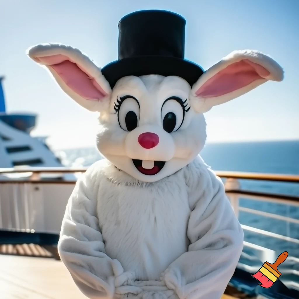Easter bunny mascot Disneyland costume with the top hat Australia Disney cruise ship