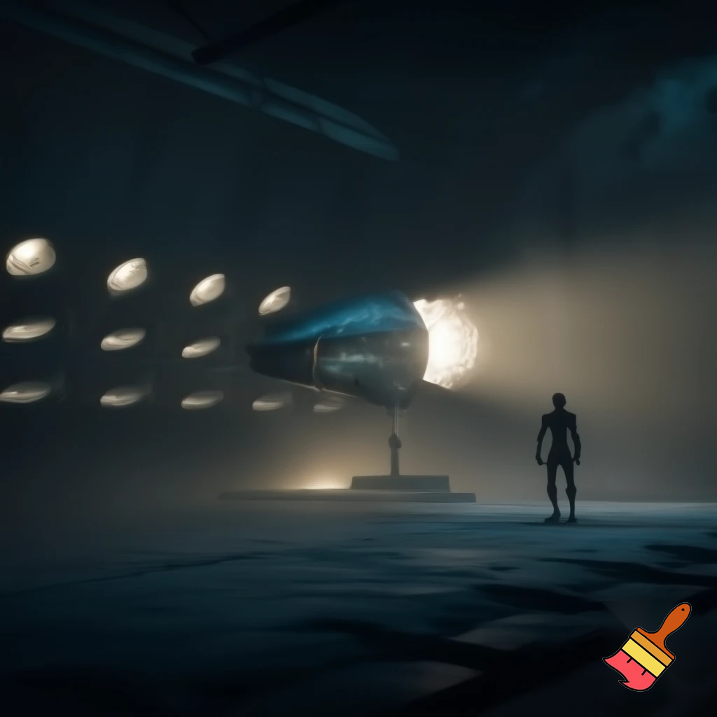 Hidden cryo-hangar under dust layers — a sleek single-purpose spacecraft being prepared, rows of embryo cryo-bays, protagonist loading select pods, soft lamplight in contrast to deep shadow OF A MALE MUSCULAR HUMANOID, epic launch atmosphere, cinematic wide-angle, highly detailed industrial sci-fi.

Settings / Steps:

Aspect ratio 2:1 or 16:9.

Lighting: low-key, with backlight halo as engines ignite.

Elements: scuffed metal, dust particles, reflected warning lights.

Convey weight and quiet sorrow.


Negative prompt: crowd, modern commercial logos, watermark, low detail

Variations: launch silhouette against planet; interior cockpit view.
