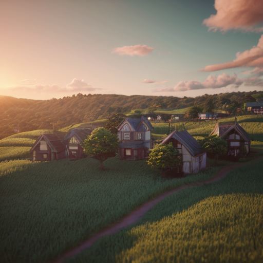 liminal space, dreamcore Whimsical, dreamlike aerial view of rolling green hills dotted with small houses, dramatic cumulus clouds illuminated by golden hour sunlight, Studio Ghibli inspired, painterly, soft focus, vibrant emerald greens and pastel sunset hues, serene atmosphere, cinematic wide shot, high detail, octane render --ar 9:16 --v 6 --style raw