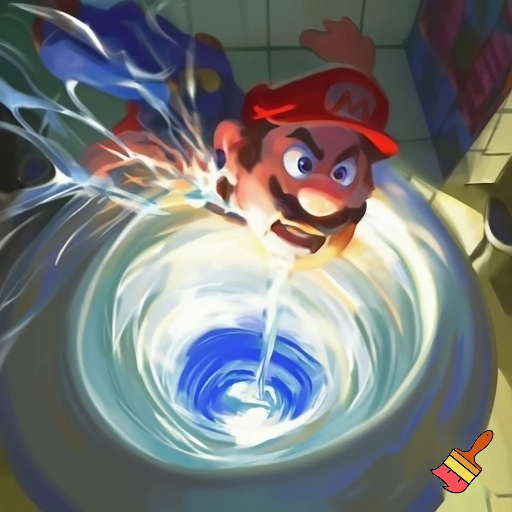 Mario being flushed down the toilet