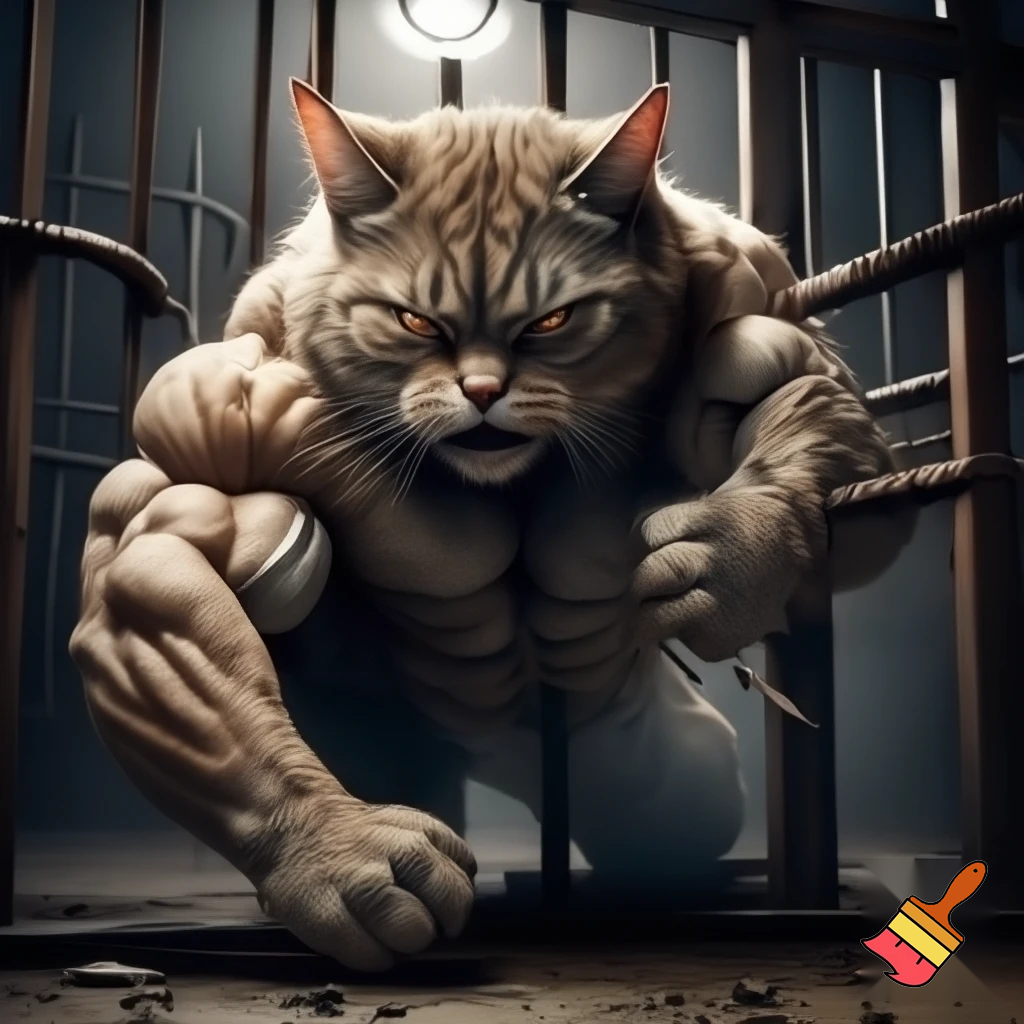 buff cat breaking out of jail