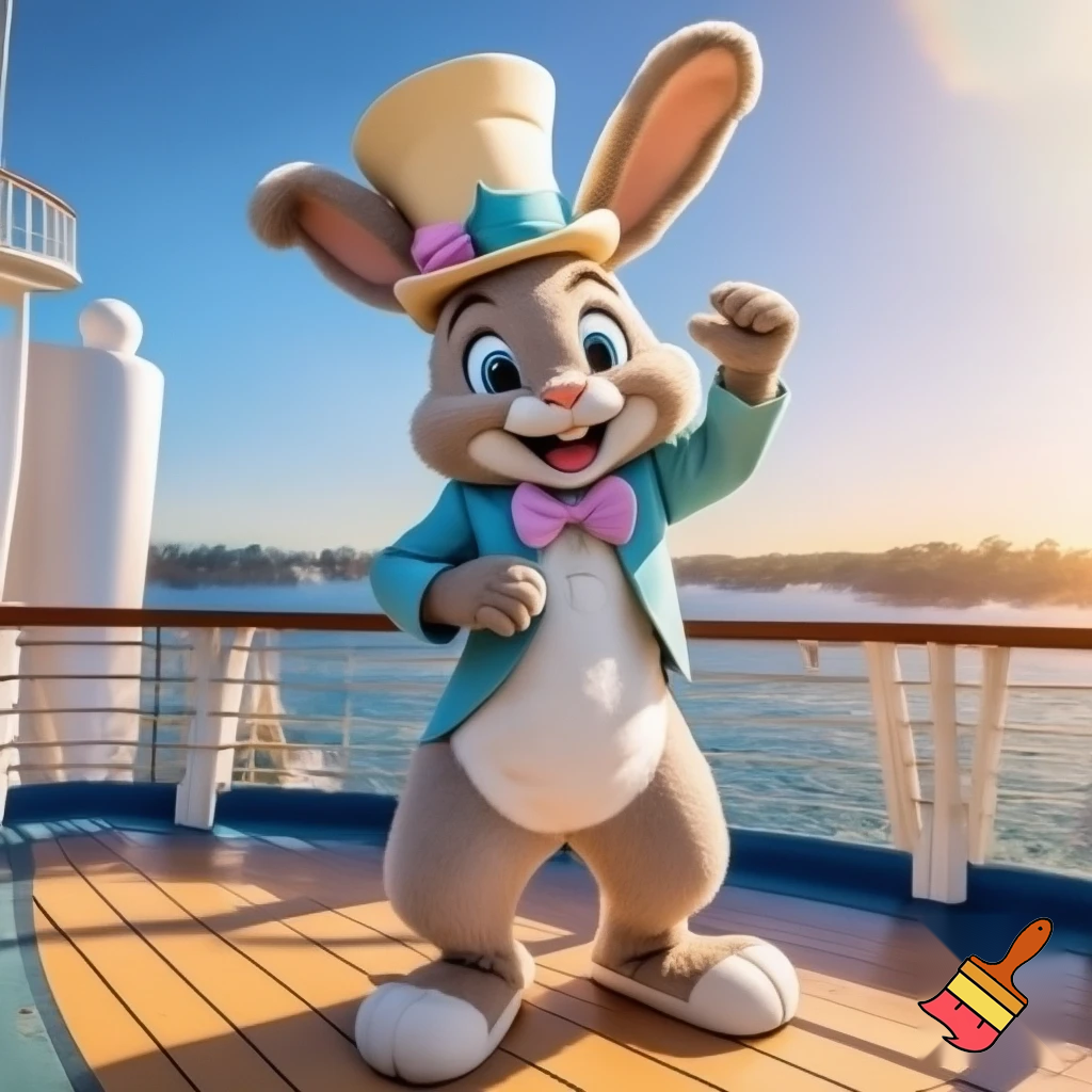 Easter bunny mascot Disneyland costume with the top hat Australia Disney cruise ship