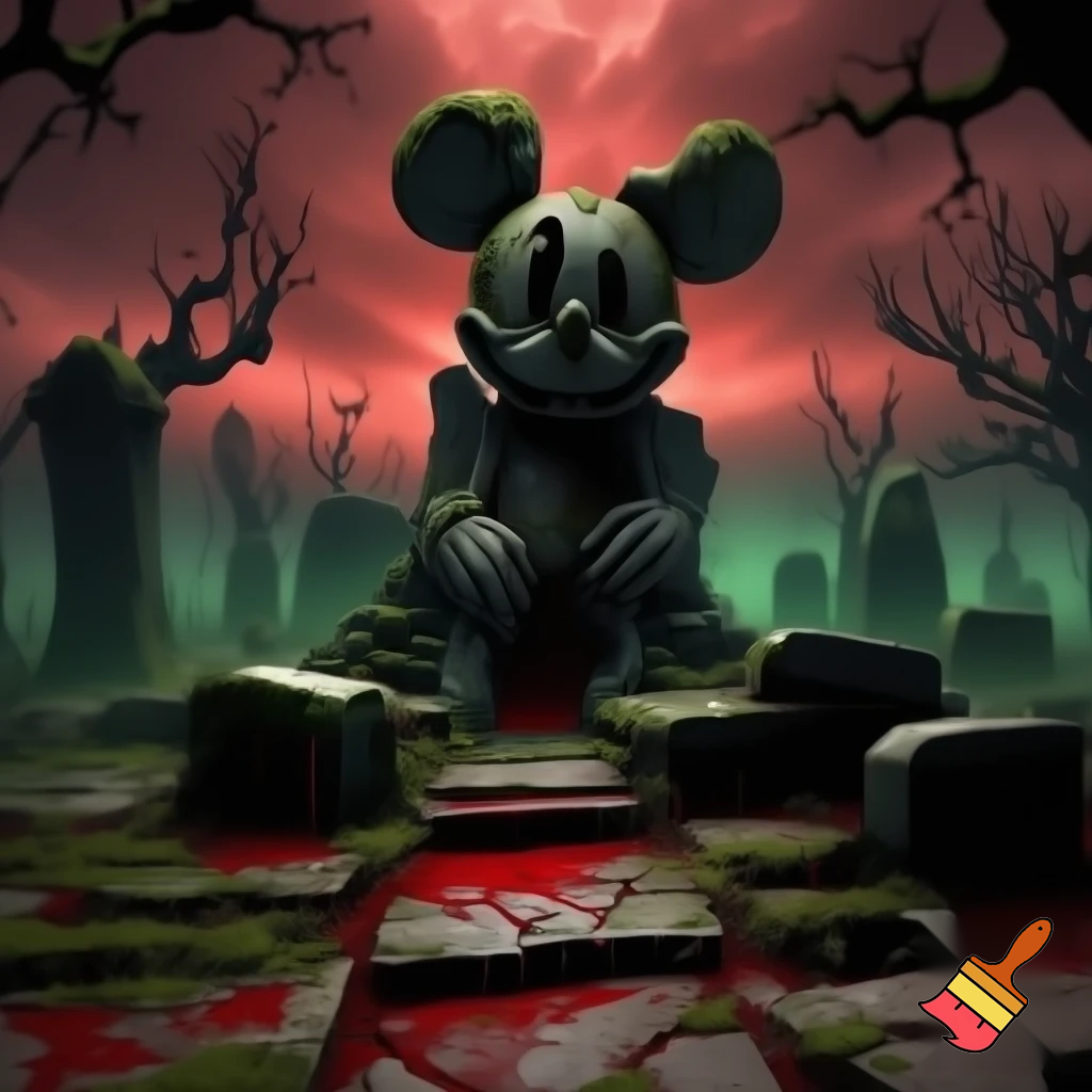 Ancient stone graveyard of Mickey Mouse with blood sacrifice