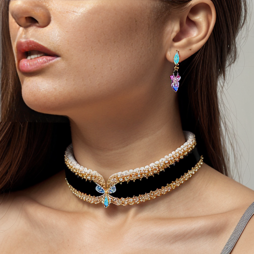 Butterfly choker  with white and gold beads
