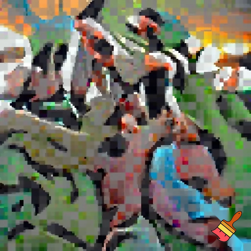 Legolas, Gimli, Aragorn, Smeagol, Frodo, Sam, Pippin, Mary, and Gandalf all hugging each other