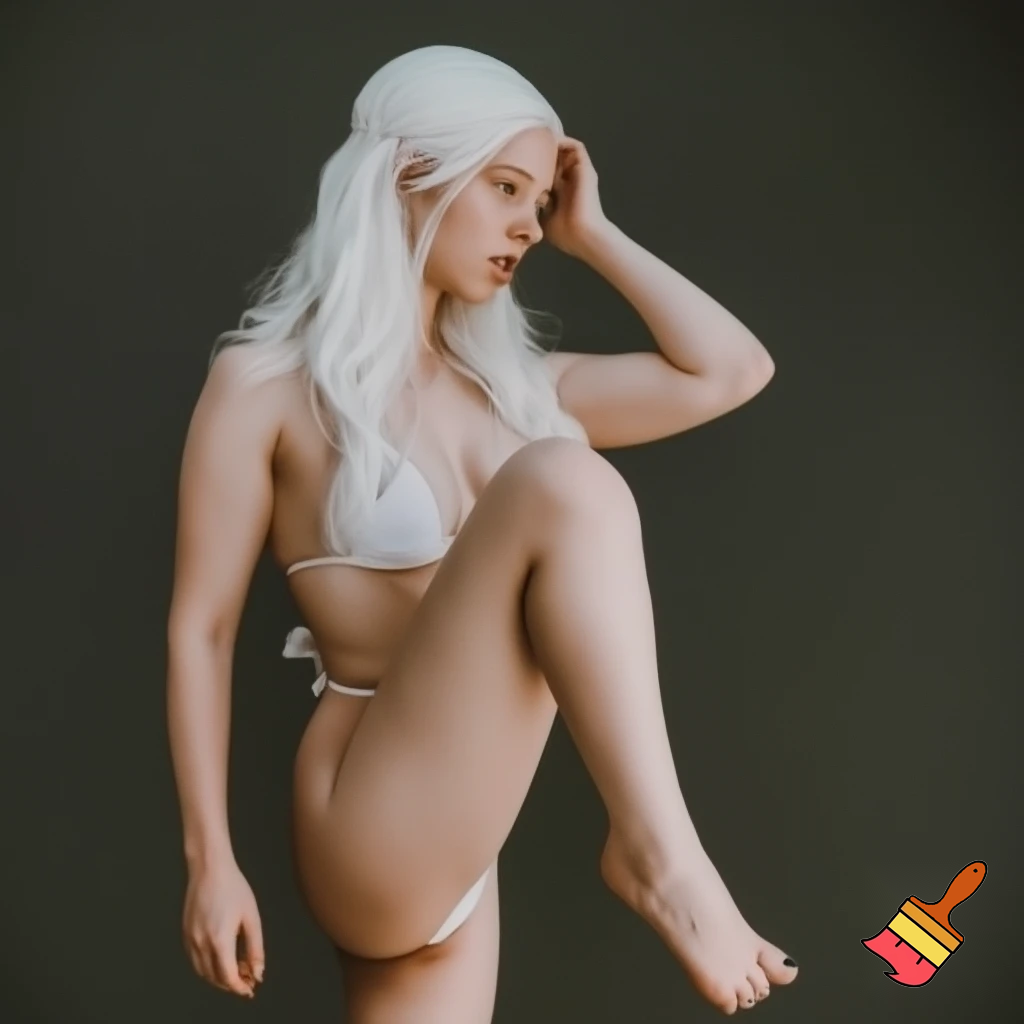 Rhaenyra targaryen, wearing a bikini, and lifting her leg up 