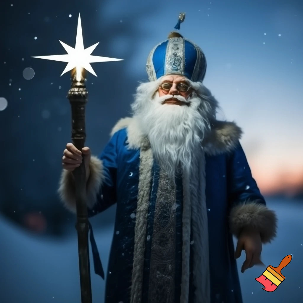 Russian Santa Claus magic one staff walking stick with a star real Santa Claus, Santa Claus the real person Santa Claus glasses