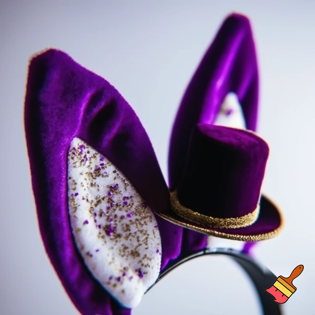 Easter bunny headband, top hat, purple and white with glitter gold purple glitter velvet and delicate top hat headband