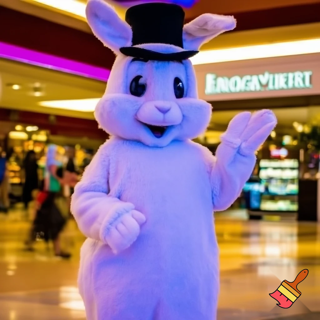 Easter bunny mascot top hat at the shopping centre mascot costume Darrell Lea