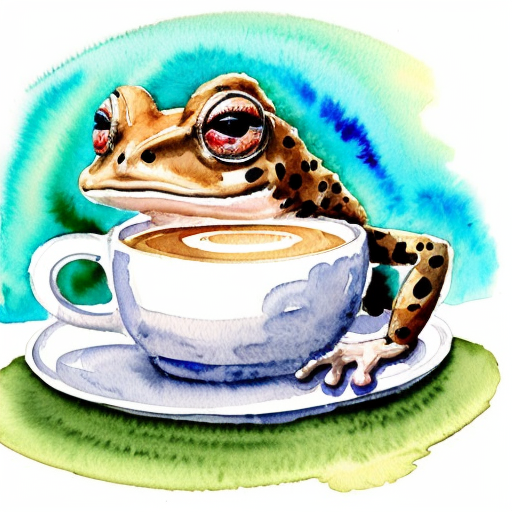A hillarious, funny boho toad with some hippie colored coffee cups. Psychedelic decorated background.