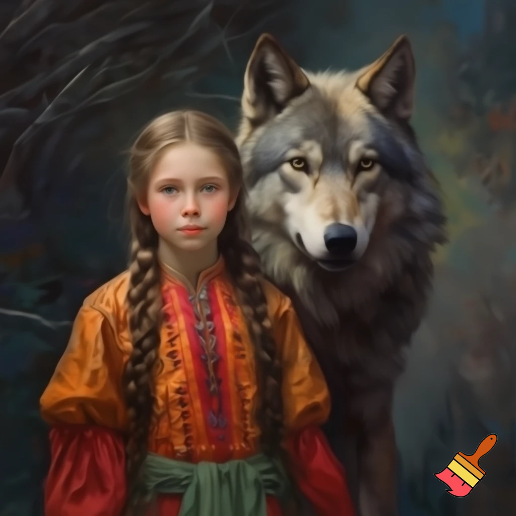 создай картинку в стиле народной сказки Иван Царевич и Серый волк   использую ИИ

