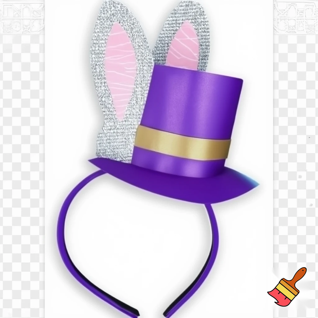 Easter bunny top hat headband, purple and white gold and silver top hat