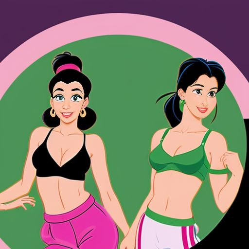 90's disney's 2d aladdin style image black background and of a three headed black haired ponytail woman with green skin,green harem pants pink bra and pink sash and pink curved slippers