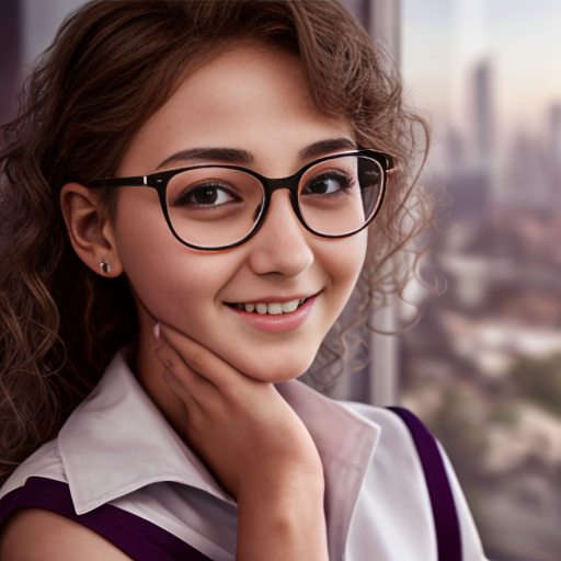 Cute adorable niña Chilindrina y con enfermera glasses con hair lazo curly con verano casual formal elegante sensual sexy con close up whispering touching ear each other secrets con paséo con ciudad 8