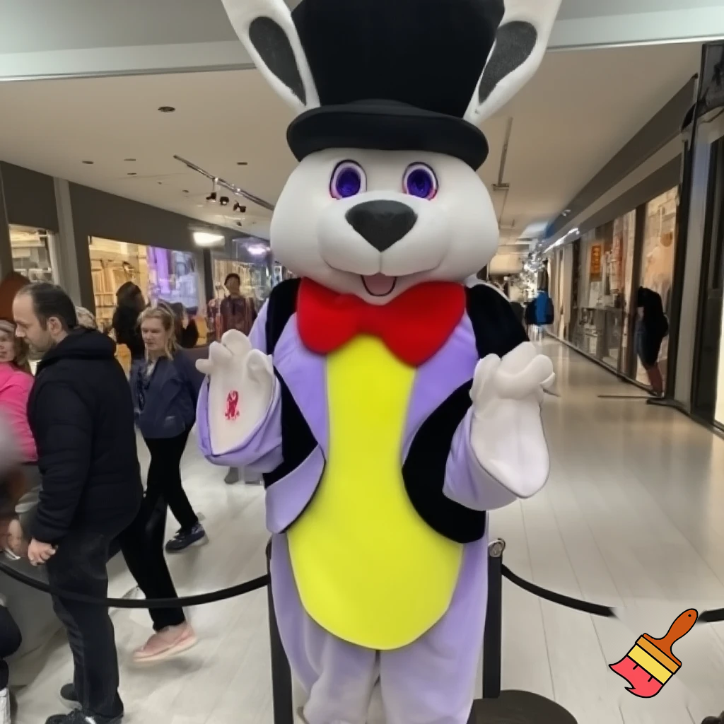 Easter bunny mascot costume top hat shopping centre
