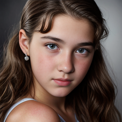 a self portrait of a 14 year old girl with wavy dark brown hair and brown eyes with a diamond face shape teenager ,