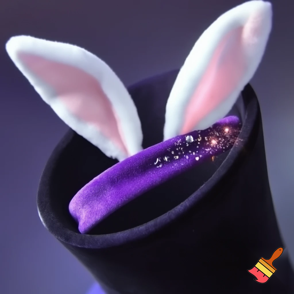 Black top hat with bunny ears velvet white and purple purple and white headband fabric and velvet glitter, purple and pink