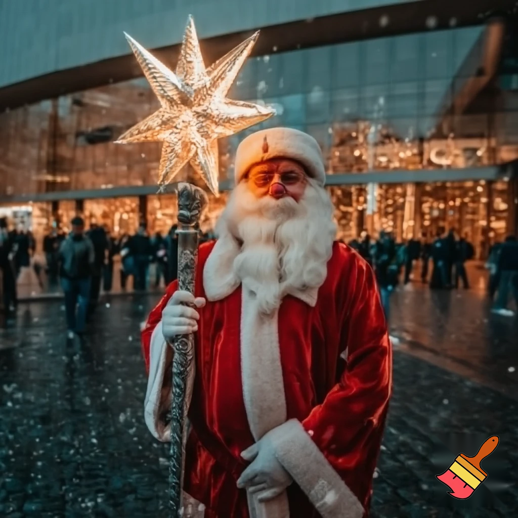  Santa Claus, Russia walking stick with a star shopping centre the real Santa Claus