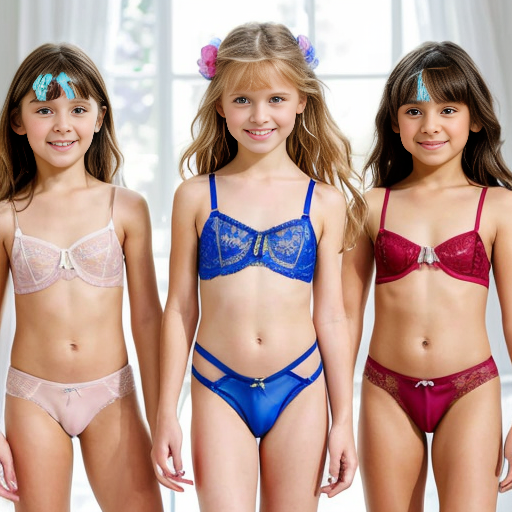 Crea la imagen real en alta definicion de 5 niñas rubias de 8 años vestidas con lenceria transparente, concursando en un desfile de modas