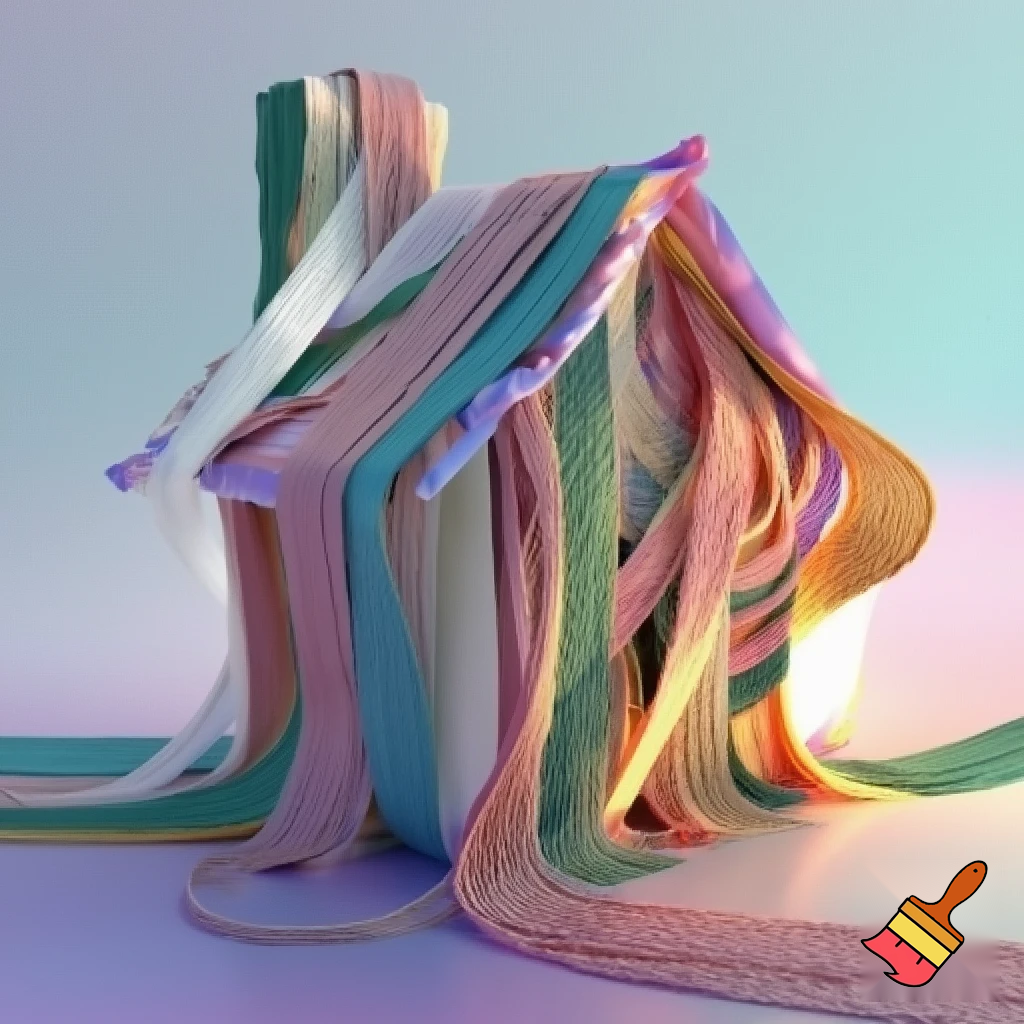 A picture of a house made out of ribbons
