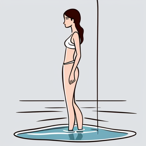 girl teen winter, a showers in red water, standing