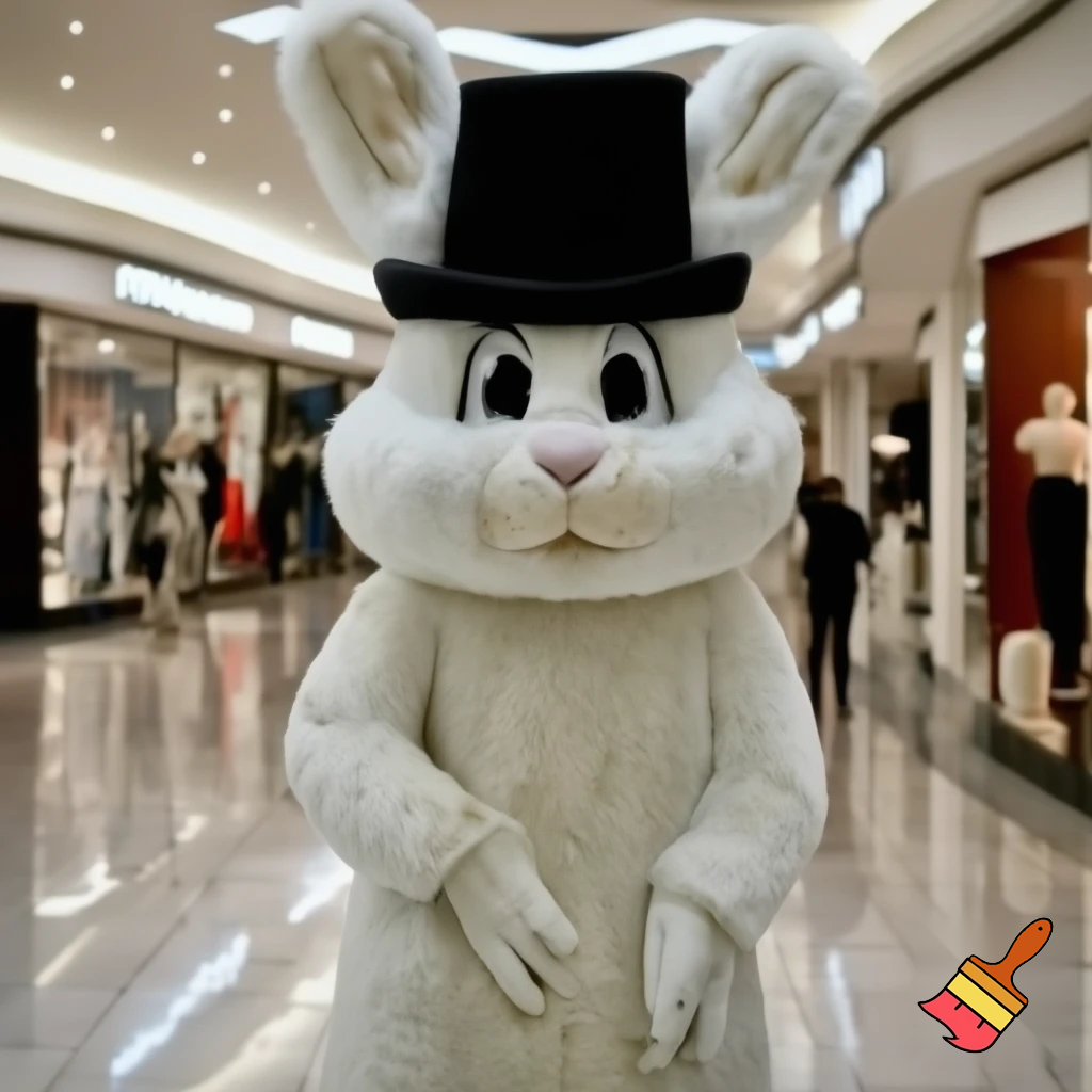 Easter bunny mascot costume top hat shopping Centre