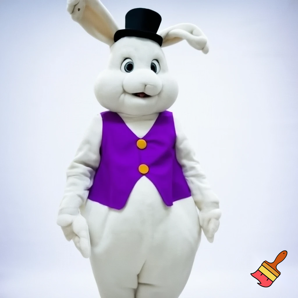 Easter bunny mascot costume top hat white and purple