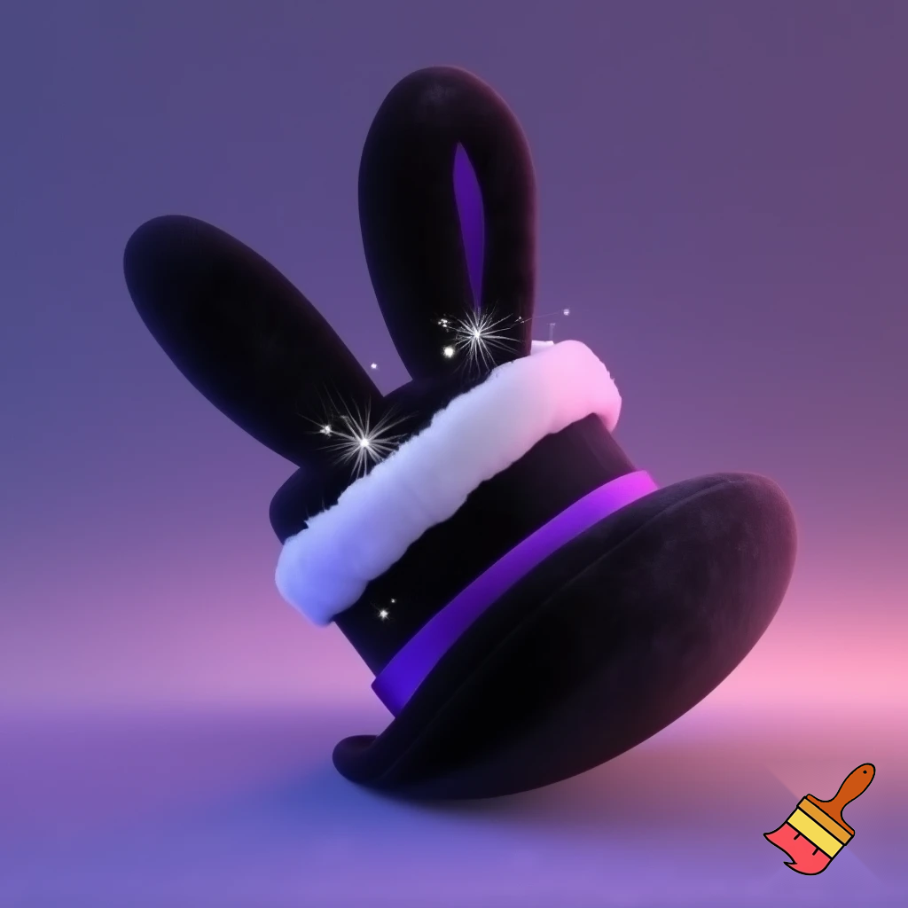 Black top hat with bunny ears velvet white and purple purple and white headband fabric and velvet glitter, purple and pink