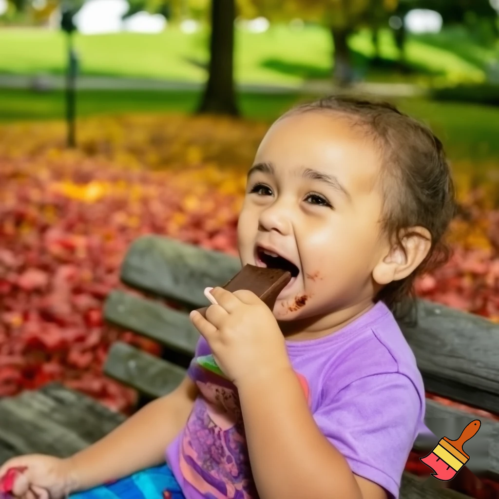 Muéstrame un niño en un parque comiendo chocotejas