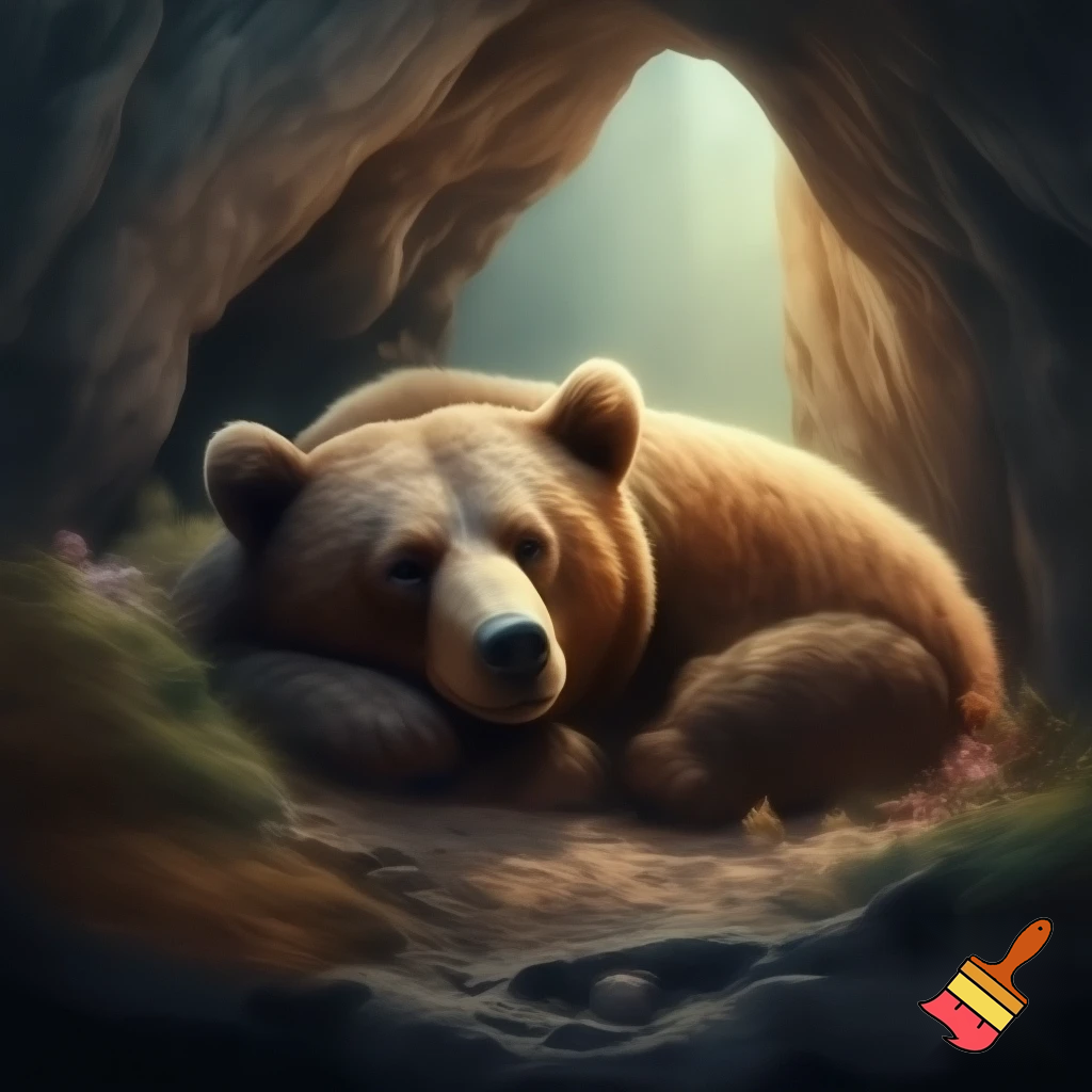 A bear is sleeping in his cave or "habitat" but you have to be carefull, he is not dangerous, but you never know.