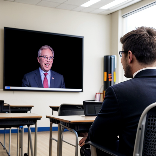 
•	The speaker begins in a calm voice and pauses briefly before the word “future.”
•	When he says “the potential of our youth,” he raises his voice for emphasis.
•	He points toward the students sitting in front of him and smiles.
•	A large screen behind him shows images of rockets launching and students studying in classrooms.
•	The audience begins clapping before the speech ends, and the speaker nods in response.
