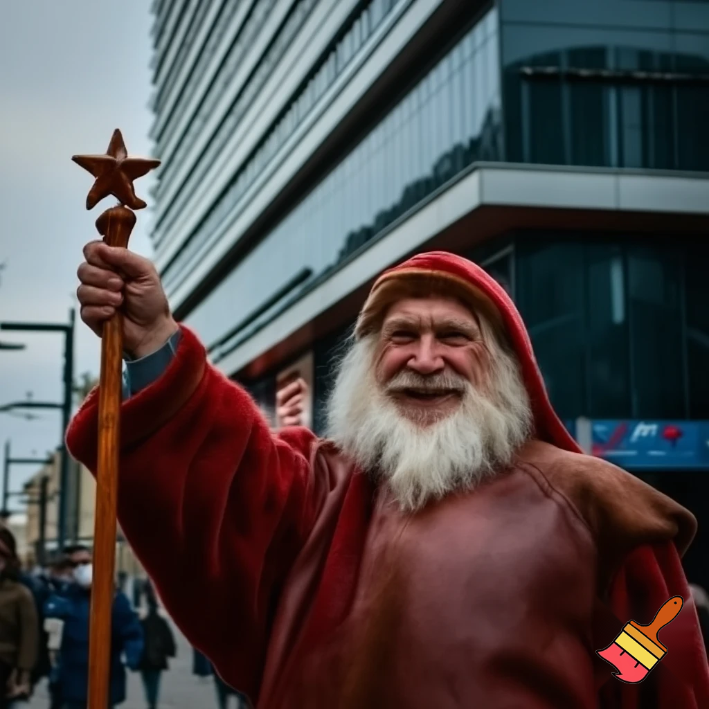  Santa Claus, Russia walking stick with a star shopping centre the real Santa Claus