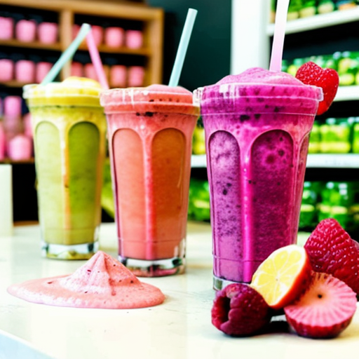 a stall in a shop giving pink smoothies for free