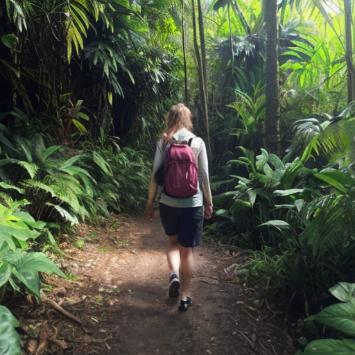 Girlfriend from friday night funkin walking through a bright morning rainforest