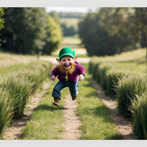 leprechaun running through grass laughing hysterically