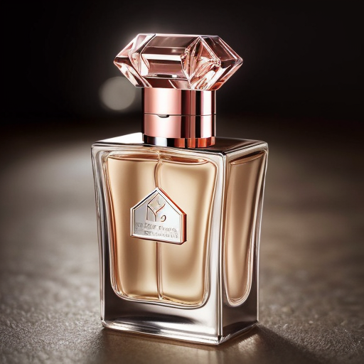 Extraluxury women’s perfume bottle with rosy amber glass, heavy white onyx base, discreet rose gold detailing, refined central gemstone accent, elegant and modern haute parfumerie style, cinematic soft lighting