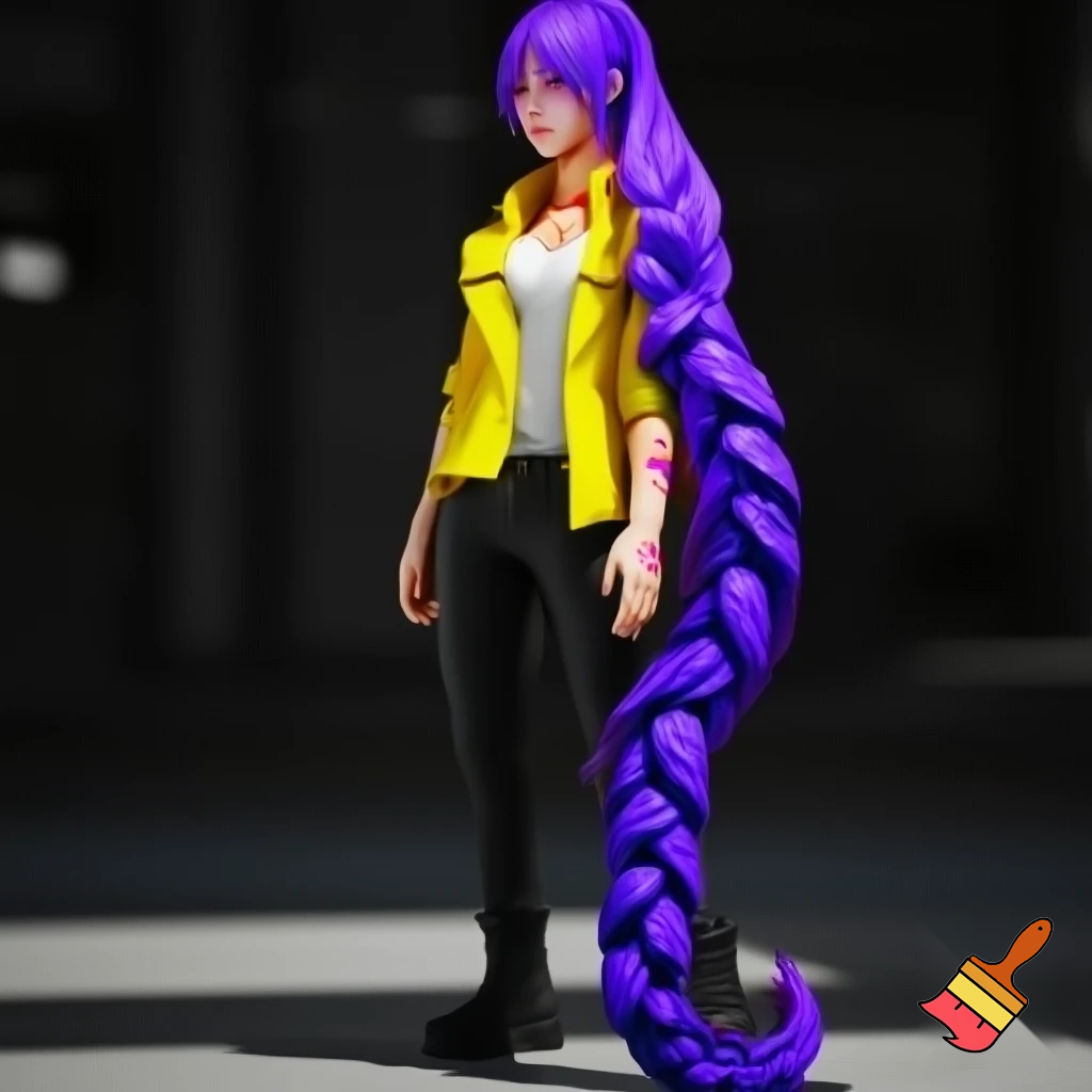 rumi, the main character in the animated film KPop Demon Hunters, is described as a slim and athletic young Korean woman in her early twenties. Her physical description in the film is highly stylized to reflect K-pop idol beauty standards, but the character design also emphasizes her strength and agility as a demon hunter. ties, reconciling her dual nature and the markings that appear on her skin. The hair is a vibrant, brilliant purple (often described as lavender or lilac in fan discussions). Unlike the demon patterns on her body which change color, the purple hair is a static feature that she has had since childhood, suggesting it is a natural result of her half-demon heritage rather than dye.
Style: Her hair is typically styled in a very long, high-swept braid that reaches down to her calves or even ankles. The specific braiding technique is most often a dragon braid or pull-through braid, which gives it a voluminous, segmented, and rope-like appearance that can whip around dramatically during fight scenes. with a yellow jacket and a white top and black pants and black boots