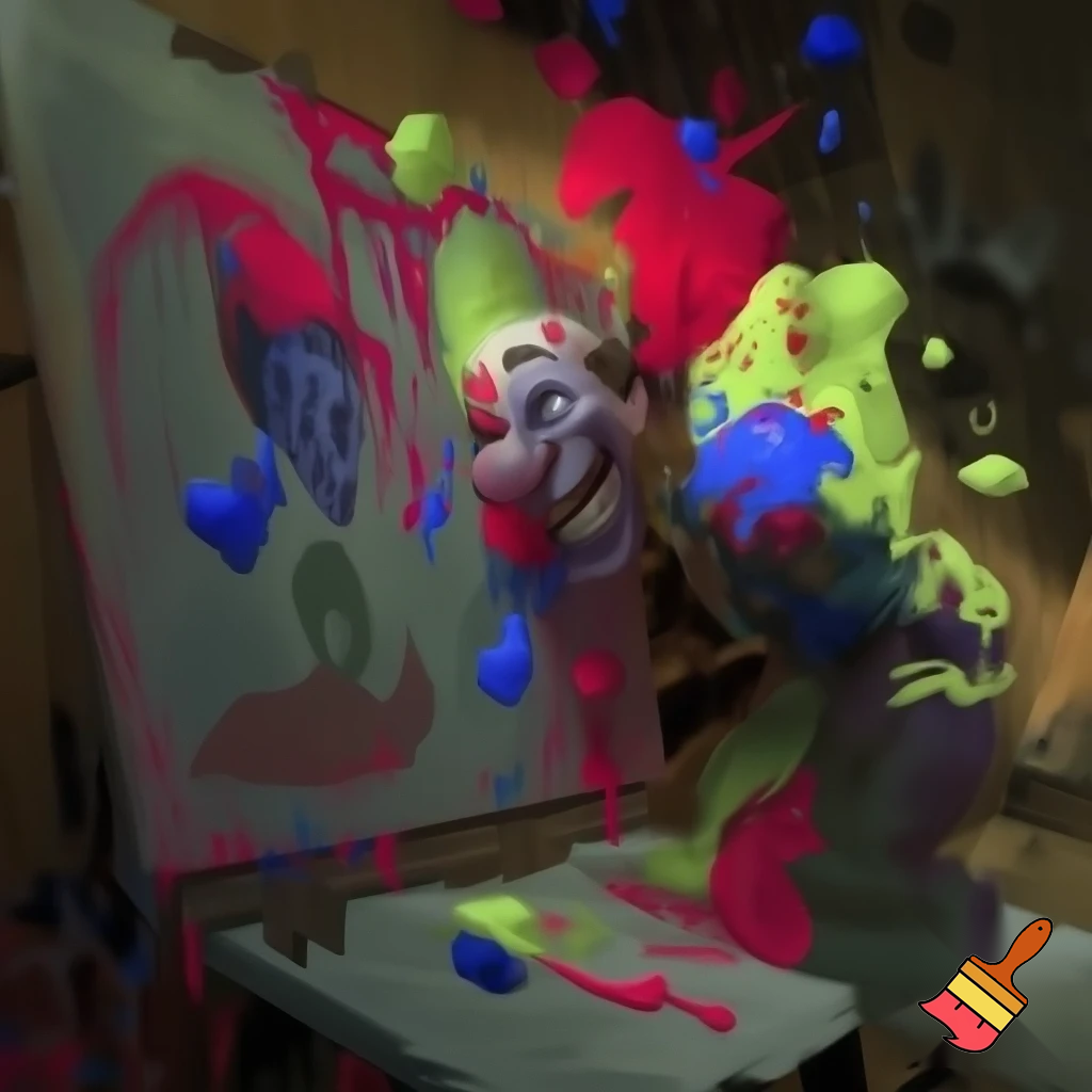 Create a random funny guy painting on a canvas but it gone horribly wrong